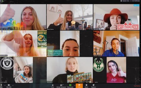 Aspen Makayla Ramos (top middle) talks with friends on the video platform Zoom. Photo courtesy of Aspen Makayla Ramos.