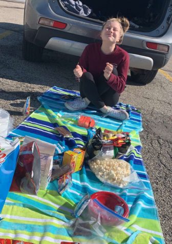Nora McCaughey recently had a picnic with friends in a parking lot from 12 feet apart. Photo courtesy of Nora McCaughey.