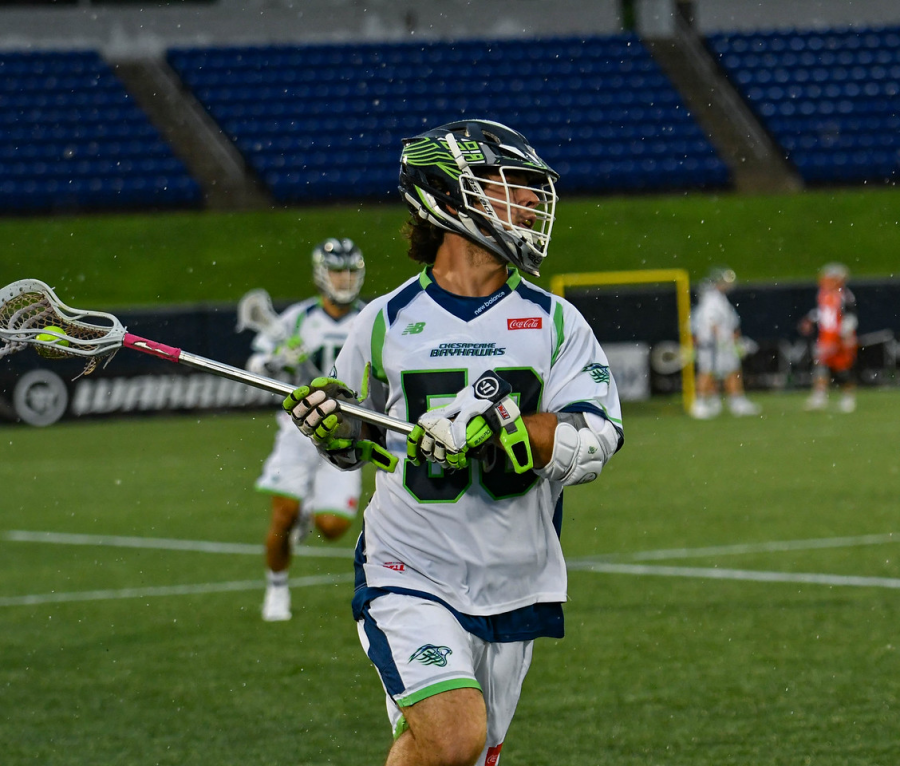 Zach Melillio (50) is a faceoff specialist with the Chesapeake Bayhawks. (Photo courtesy of Major League Lacrosse.)