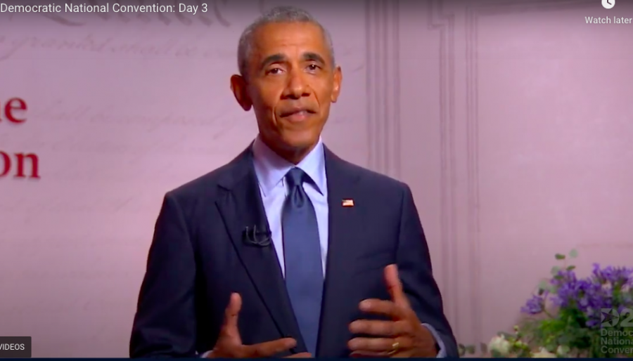 Former President Barack Obama talked about the importance of democracy on the third night of the DNC. 
Screenshot from the DNC livestream. 
