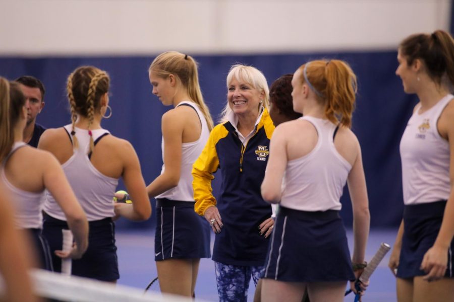 Jody Bronson coaches her team in Nov. 2019. (Photo courtesy of Marquette Athletics.)