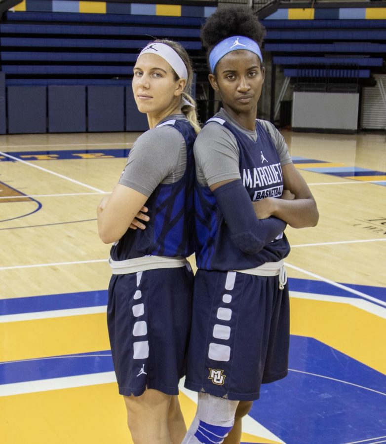 Senior forward Altia Anderson (20) and guard Isabelle Spingola (30).