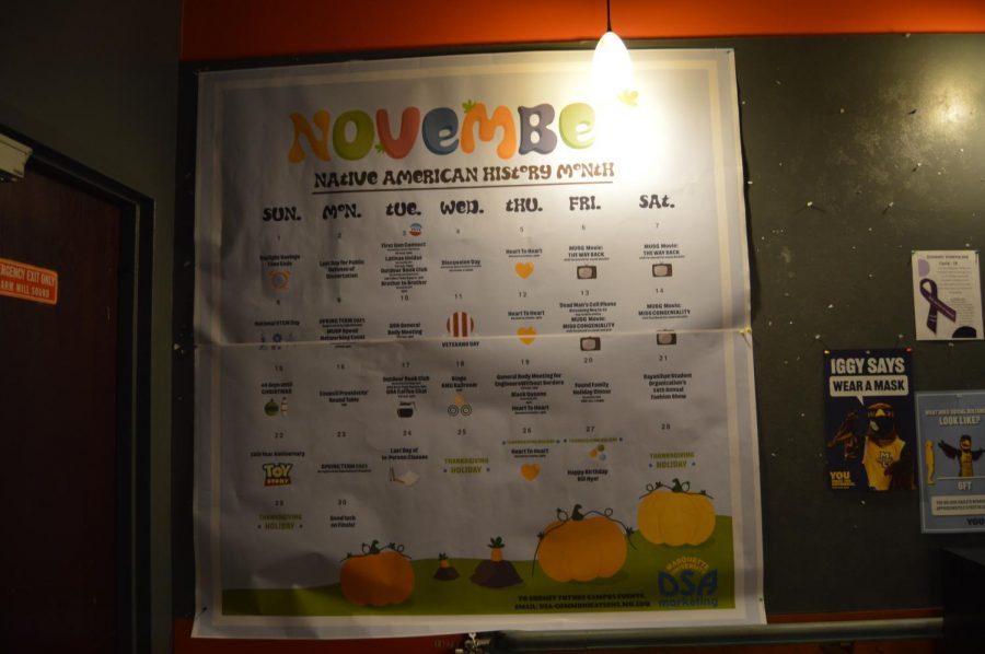 A calendar of university events located in the Brew inside the Alumni Memorial Union. 