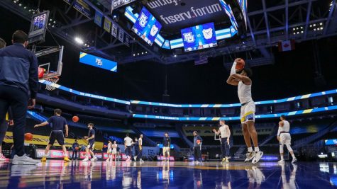 The Marquette mens basketball team warms up before their game against Butler on Feb. 2 (Photo courtesy of Marquette Athletics.)