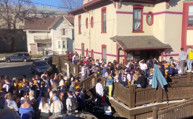 This is just a screen grab from the video taken by John Doe of students gathering, unmasked.  