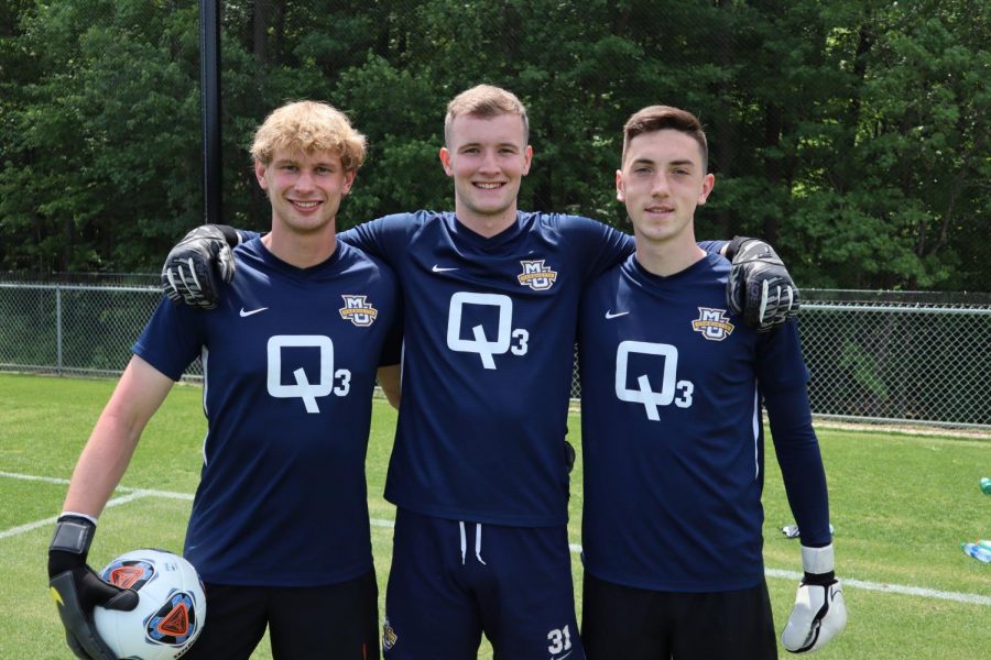 Goalkeepers Cedrik Stern, Chandler Hallwood and Jackson Weyman (from left to right) prior to Sunday afternoons NCAA Tournament match against LMU. Hallwood played all 110 minutes of action and was in net for penalty kicks, tallying seven saves and allowing just one shot to find the back of the net during PKs (Photo courtesy of Marquette Athletics.)
