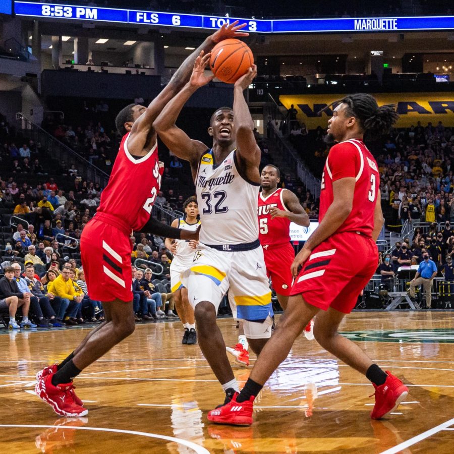 Graduate student guard Darryl Morsell goes up for a layup in Marquette's 88-77 win over SIUE Nov. 9. 