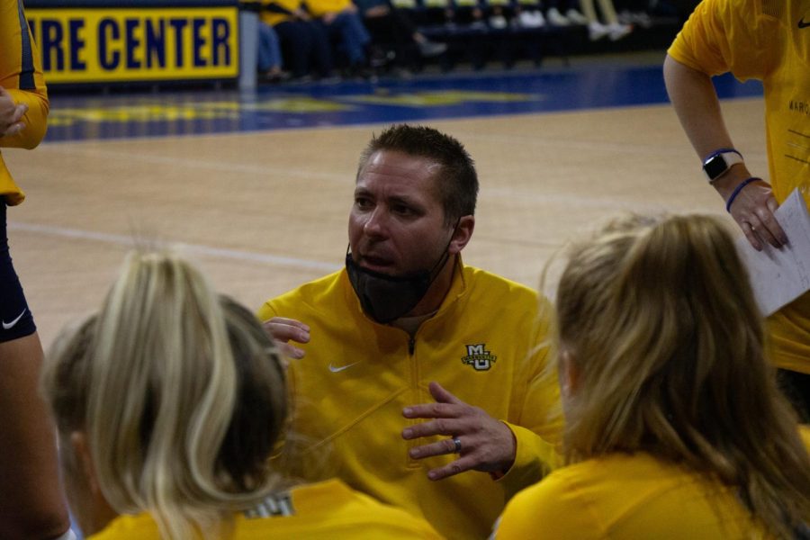 Marquette volleyball head coach Ryan Theis is in his eighth season at the helm of the Golden Eagles. 