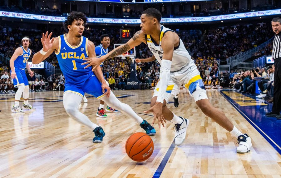Redshirt+junior+Guard+Greg+Elliott+%285%29+recorded+a+career-high+22+points+in+Marquette+mens+basketballs+67-56+loss+to+No.+4+UCLA+Dec.+11.+