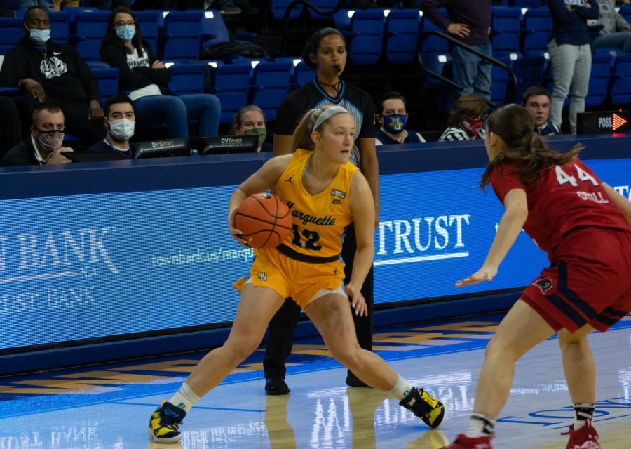 Graduate student Karissa McLaughlin (12) in Marquette womens basketball 90-58 win over NJIT Nov. 12. 