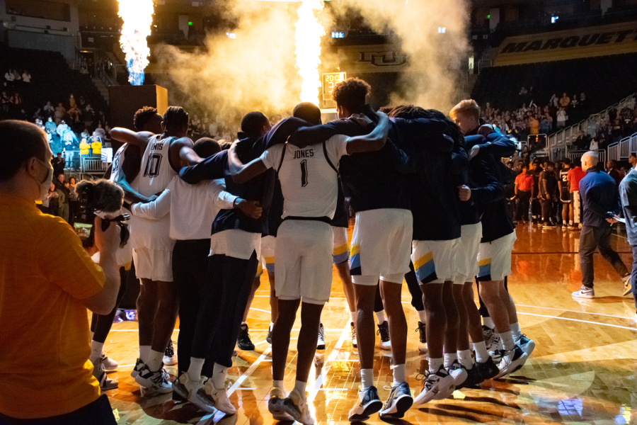Marquette men's basketball during team introductions prior to its 83-54 win over Jackson State Nov. 30. 