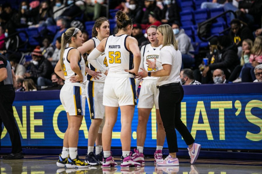 Marquette womens basketball in its win over Seton Hall Jan. 26. (Photo courtesy of Marquette Athletics.)