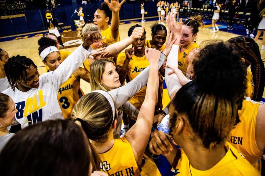 Marquette+womens+basketball+after+its+win+over+Purdue+in+the+WNIT+Second+Round+March+21.+