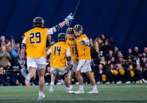 Marquette mens lacrosse in its 16-11 win over Providence April 2. 