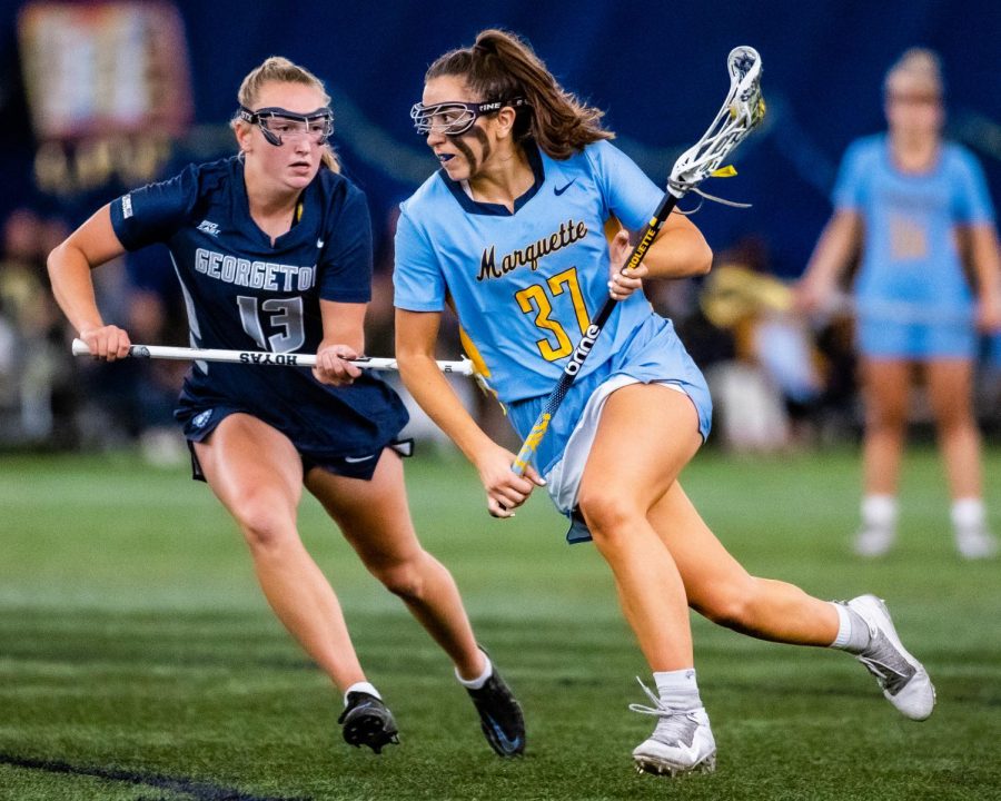 Lydia Foust (37) in Marquette women's lacrosse's 14-12 win over Georgetown April 24. 
