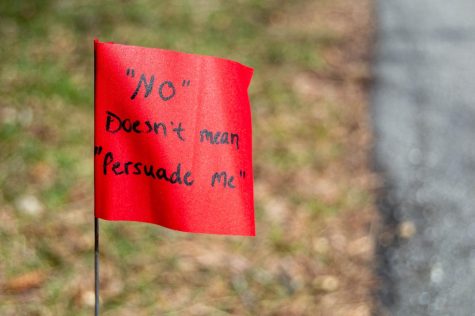 Red flags were displayed outside of Lalumiere from April 19-23 to bring awareness to problematic behaviors that could be indicators of sexual and relationship violence.