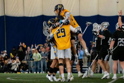 Marquette mens lacrosse in its win over Providence April 2. 
