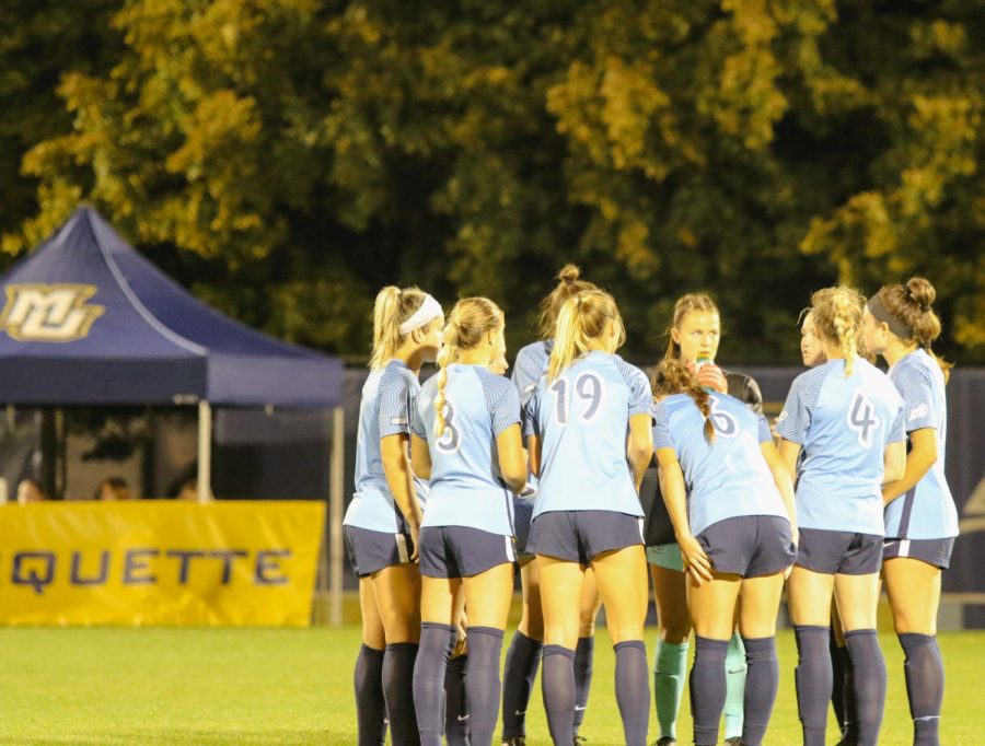 Marquette womens soccer in its 2-0 loss to Creighton Sept. 29. 