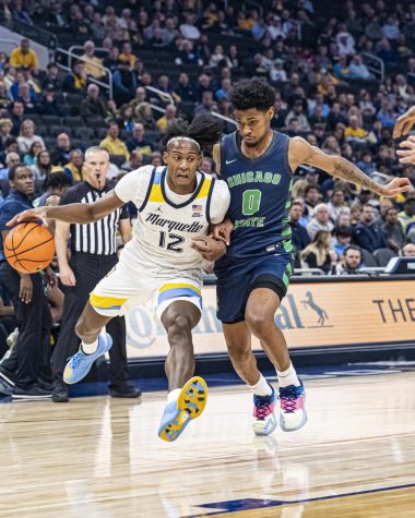 Junior forward Olivier-Maxence Prosper recorded his first career double-double in Marquette mens basketballs 82-68 win over Chicago State Nov. 26. (Photo courtesy of Marquette Athletics.)