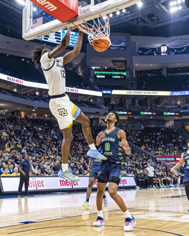 Junior forward Olivier-Maxence Prosper finished with 18 points and a career-high 11 rebounds in Marquette mens basketballs 82-68 win over Chicago State Nov. 26. (Photo courtesy of Marquette Athletics.)