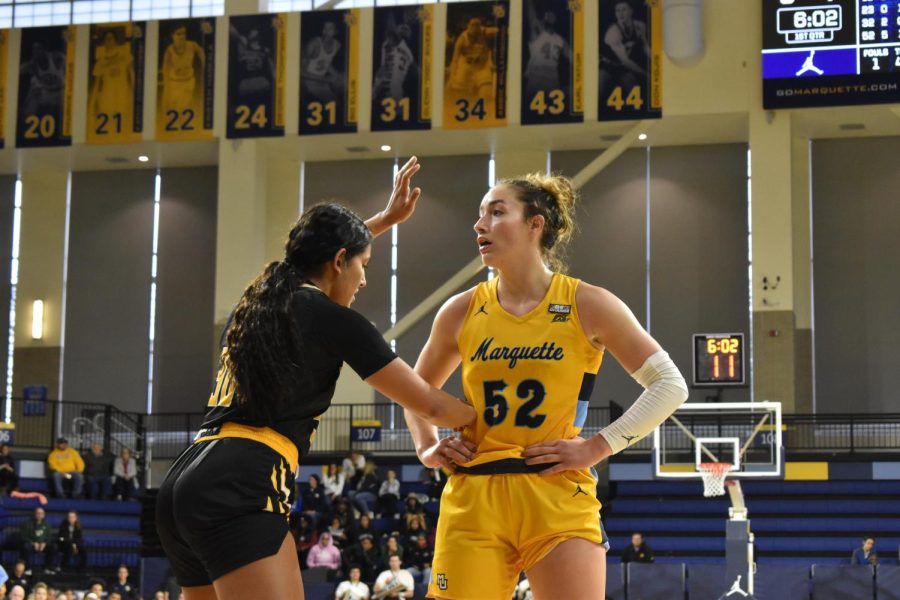 Senior forward Chloe Marotta recorded a double-double of 19 points and 16 rebounds, while also dishing out six assists in Marquette womens basketballs 73-47 win over University of Wisconsin-Milwaukee. 