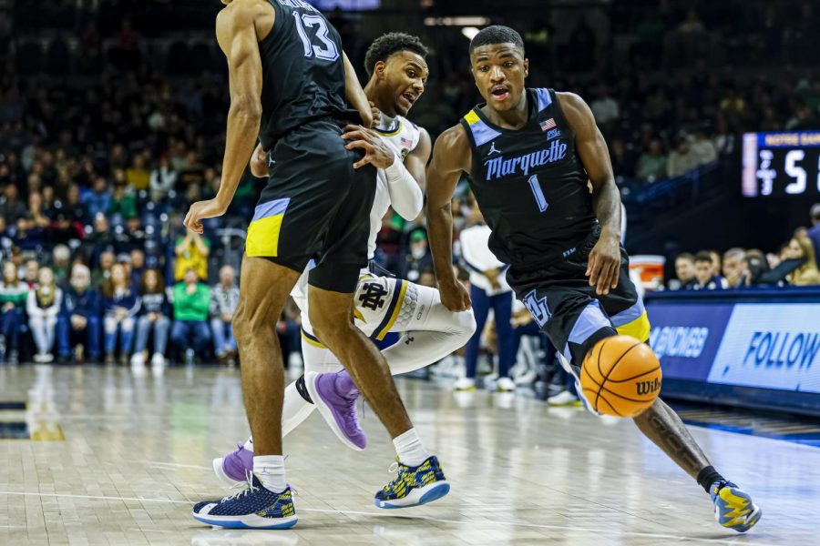 Sophomore+guard+Kam+Jones+finished+with+a+game-high+25+points+in+Marquette+mens+basketballs+79-64+win+over+Notre+Dame+at+Purcell+Pavilion+Dec.+11.+%0A%28Photo+courtesy+of+Marquette+Athletics.%29