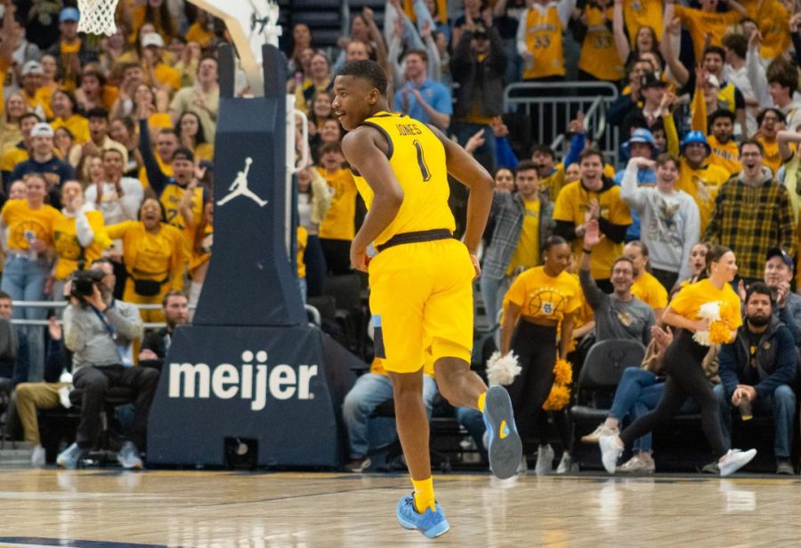 Sophomore guard Kam Jones set a career-high for 3-pointers in a single game in No. 10 Marquette mens basketballs win over DePaul Feb. 25 at Fiserv Forum. 