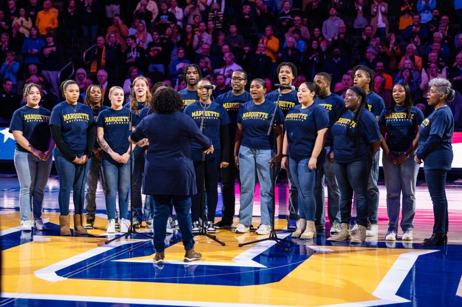 The+Gospel+Choir+has+performed+at+several+Marquette+events+including+basketball+games.