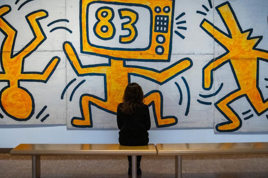 A portion of Keith Harings mural is on display in the Haggerty Museum of Art.