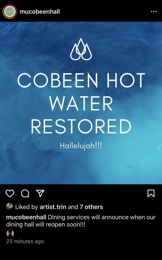The Cobeen Hall Instagram posted just after 4:30 p.m. that the hot water had been restored in the building.