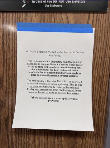 Facilities manager put up notices around Cobeen Hall regarding reason behind the closure.