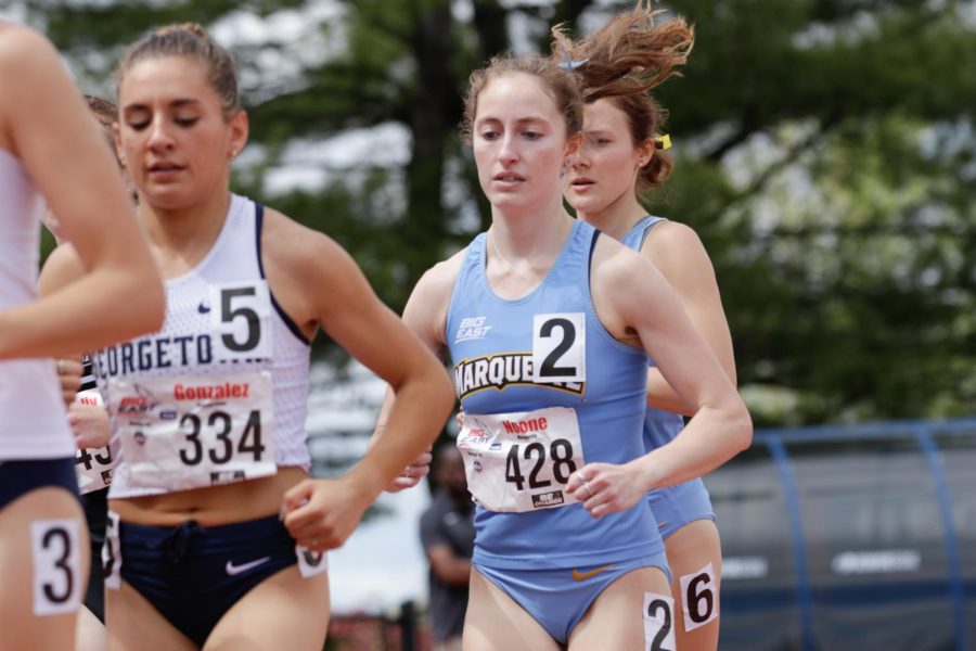 Noone (2) runs in the Big East 2022 Championships. (Photo courtesy of Marquette Athletics.)