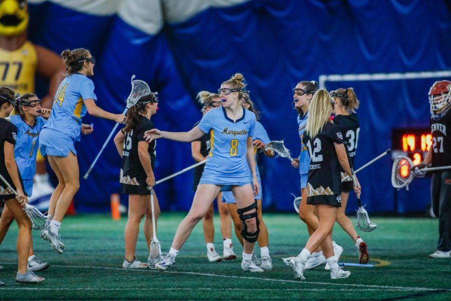 No. 24 Marquette womens lacrosse dropped its first Big East contest of the season 12-5 against No. 3 Denver April 30 at Valley Fields. (Photo courtesy of Marquette Athletics.)