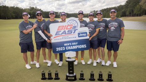 Marquette mens golf claimed its fifth Big East Tournament title in program history April 30 at Riverton Pointe Country Club. (Photo courtesy of Marquette Athletics.)