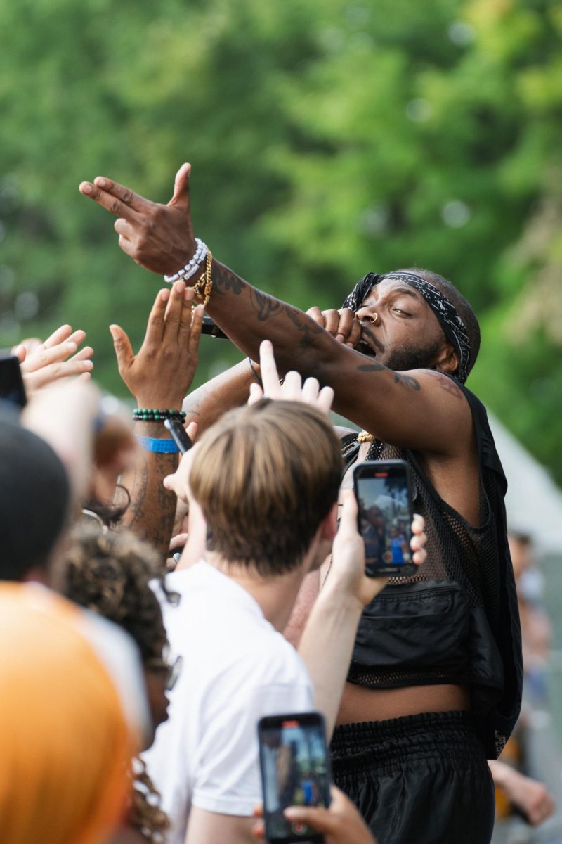 The crowd mobs JPEGMAFIA during Day Three of Pitchfork Music Festival