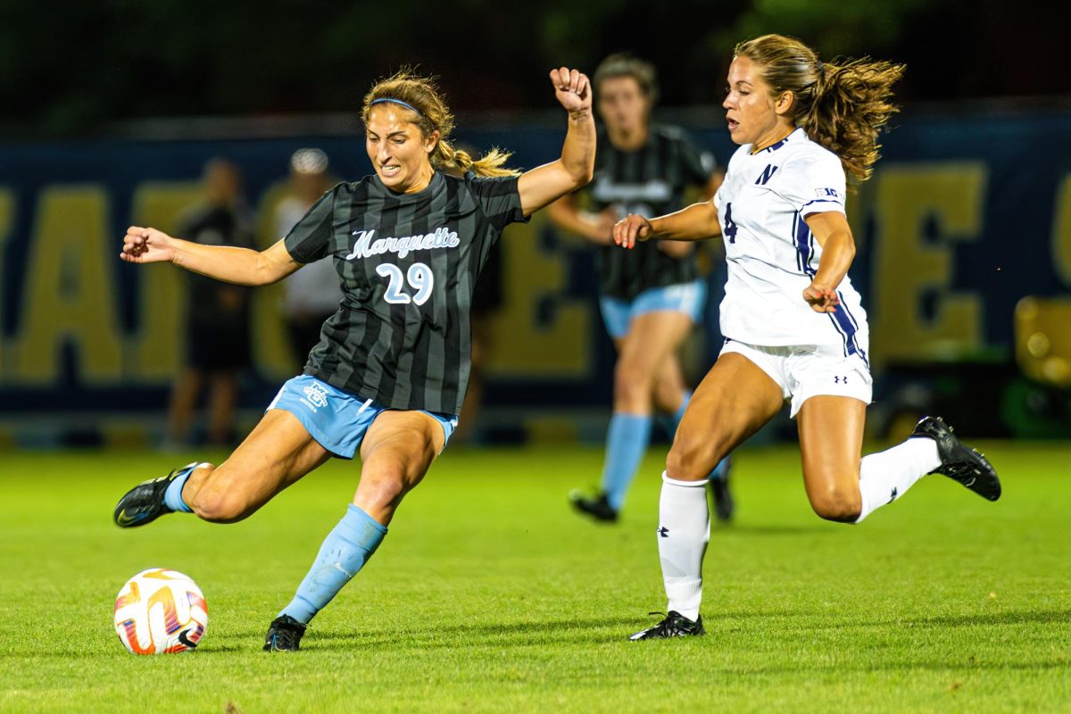 Senior+forward+Alexa+Maletis+was+one+of+five+Marquette+womens+soccer+players+to+play+for+FC+Milwaukee+Torrent.+%28Photo+courtesy+of+Marquette+Athletics.%29