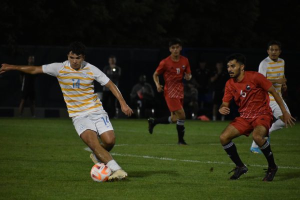 First-year Matthew Iriarte (14) in Marquette men's soccer's 1-0 loss to Northern Illinois Oct. 2 at Valley Fields. 