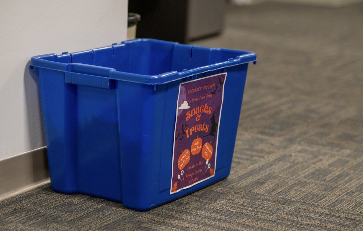 Backpack Program collection box for the October food drive.