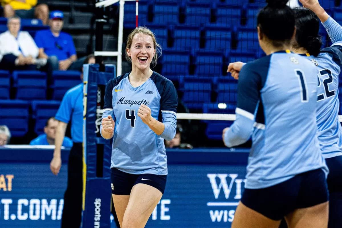 Junior+outside+hitter+Jenna+Reitsma+%284%29+finished+with+13+kills+in+Marquette+volleyballs+3-0+sweep+over+UConn+Oct.+28.+%28Photo+courtesy+of+Marquette+Athletics.%29