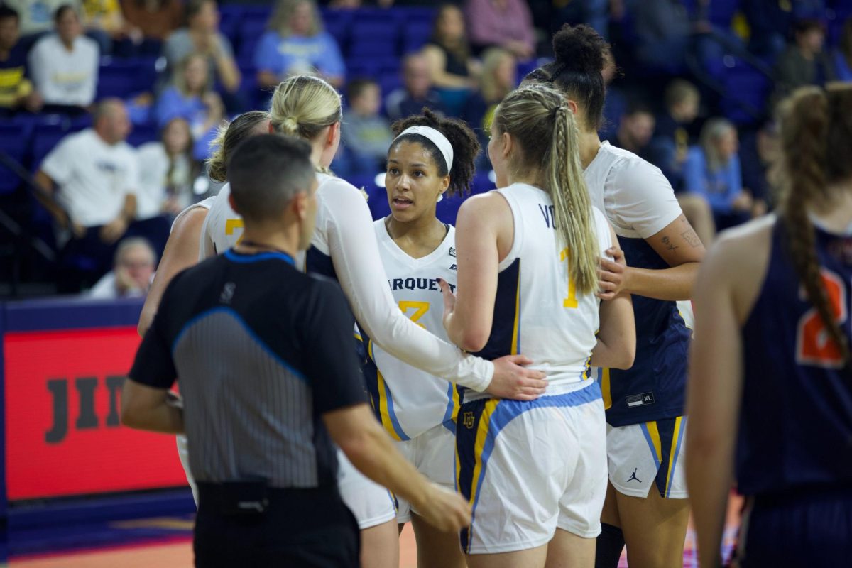 Six+different+Golden+Eagles+scored+double-digit+points+in+Marquettes+84-51+win+over+UT-Martin+Monday+afternoon+at+the+Al+McGuire+Center.+%28Photo+courtesy+of+Marquette+Athletics.%29