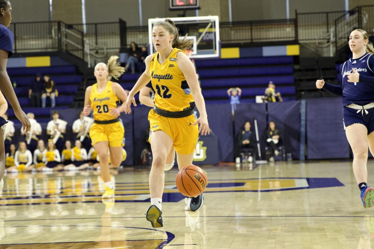 Kenzie Hare scored 19 points in Marquettes 96-36 win over Saint Peters Sunday afternoon. (photo courtesy of Marquette Athletics.)