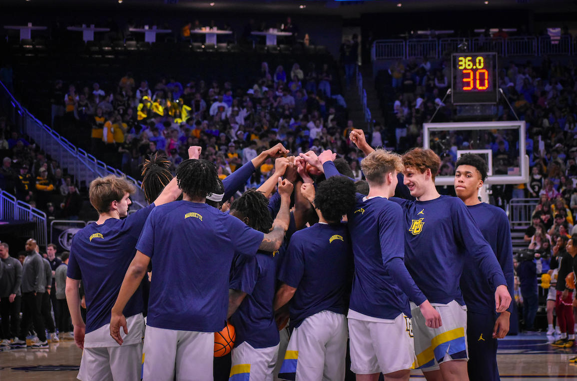 No. 4 Marquette mens basketball before its 95-65 win over Rider Friday night at Fiserv Forum.