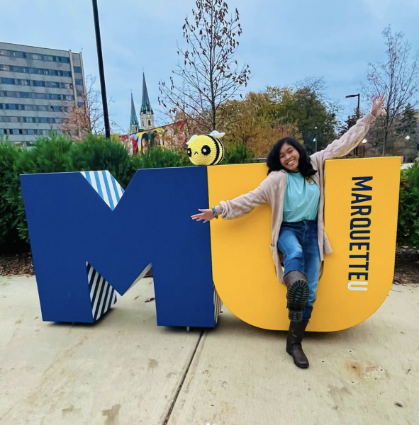 Jonalie Zamora makes hand crafted crochet projects. 

Photo Courtesy of @studentmade_marquette on Instagram .