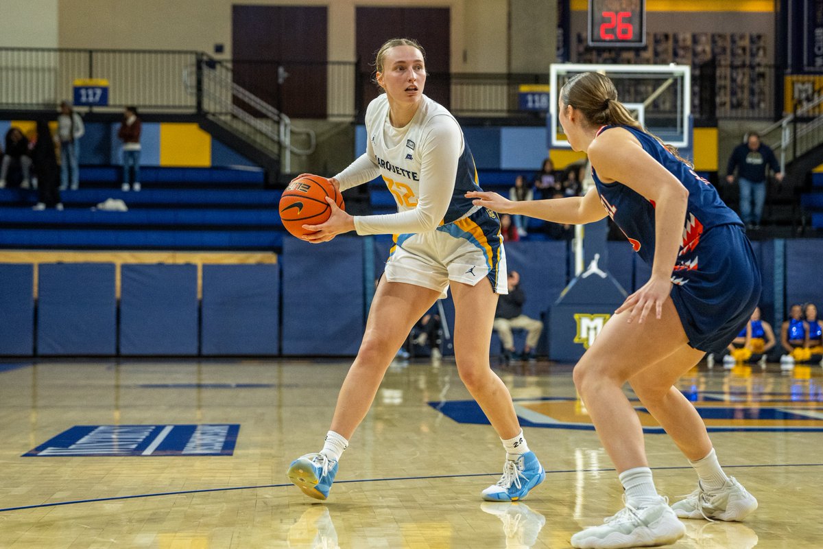 Senior forward Liza Karlen finished Marquettes 67-39 win over Bucknell with her third double-double of the season and second in the last three games. (Photo courtesy of Marquette Athletics.)