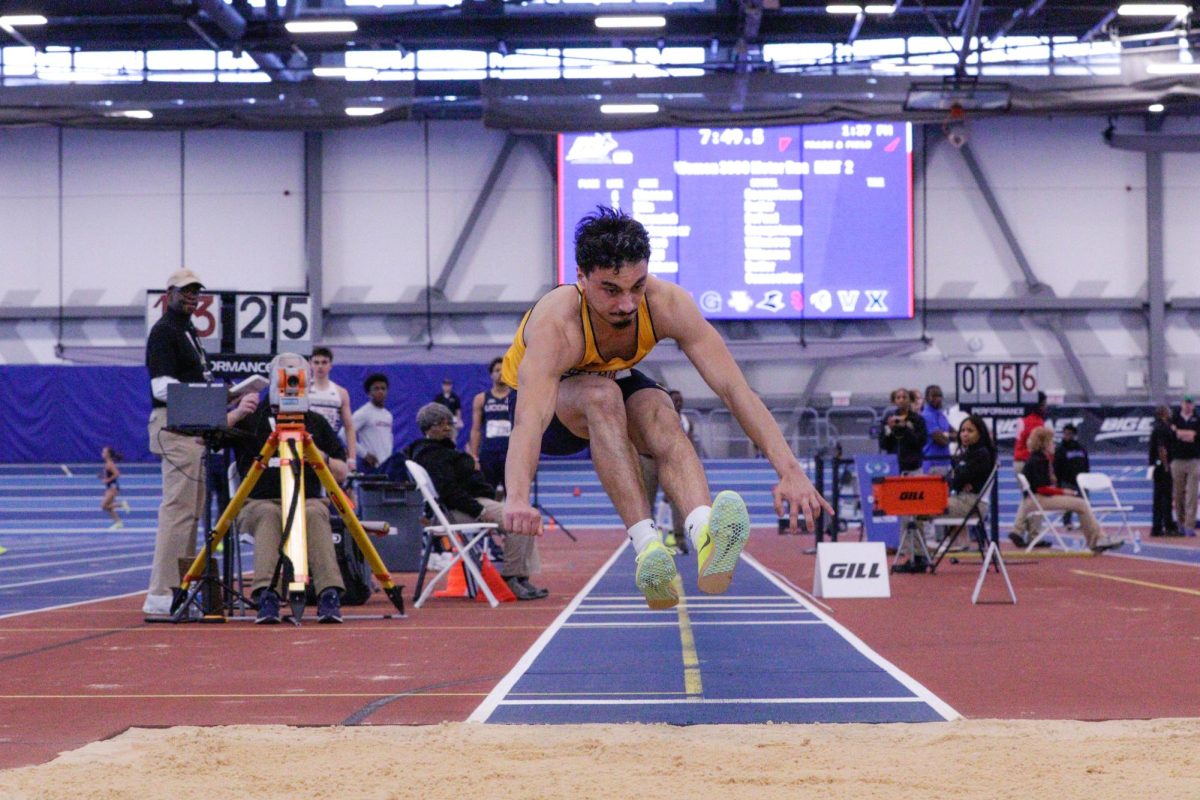 John Pitta, a Milwaukee native, competes in the 2023 Big East Championships. (Photo courtesy of Marquette Athletics.)