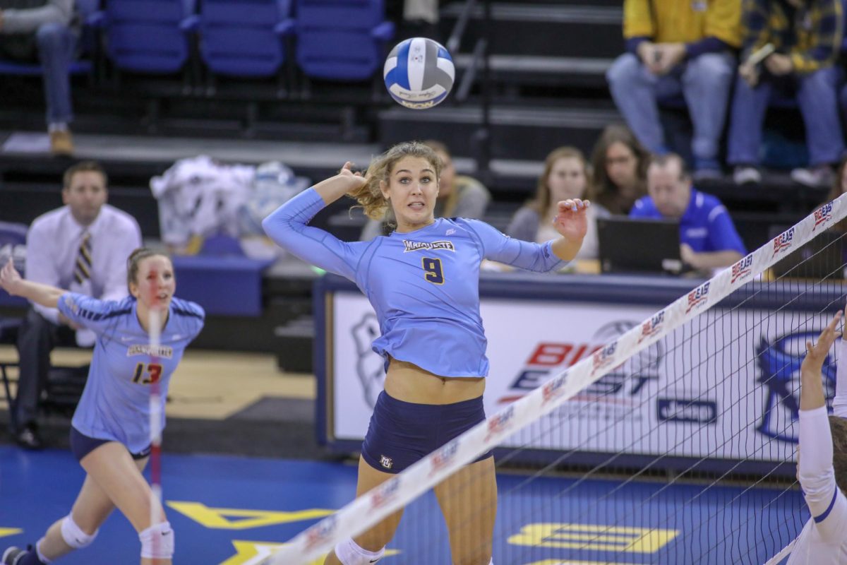 Former Marquette middle blocker Jenna Rosenthal went professional overseas after graduating. Now, she is on the Columbus Fury in the newly-formed Pro Volleyball Federation. (Photo courtesy of Marquette Athletics.)