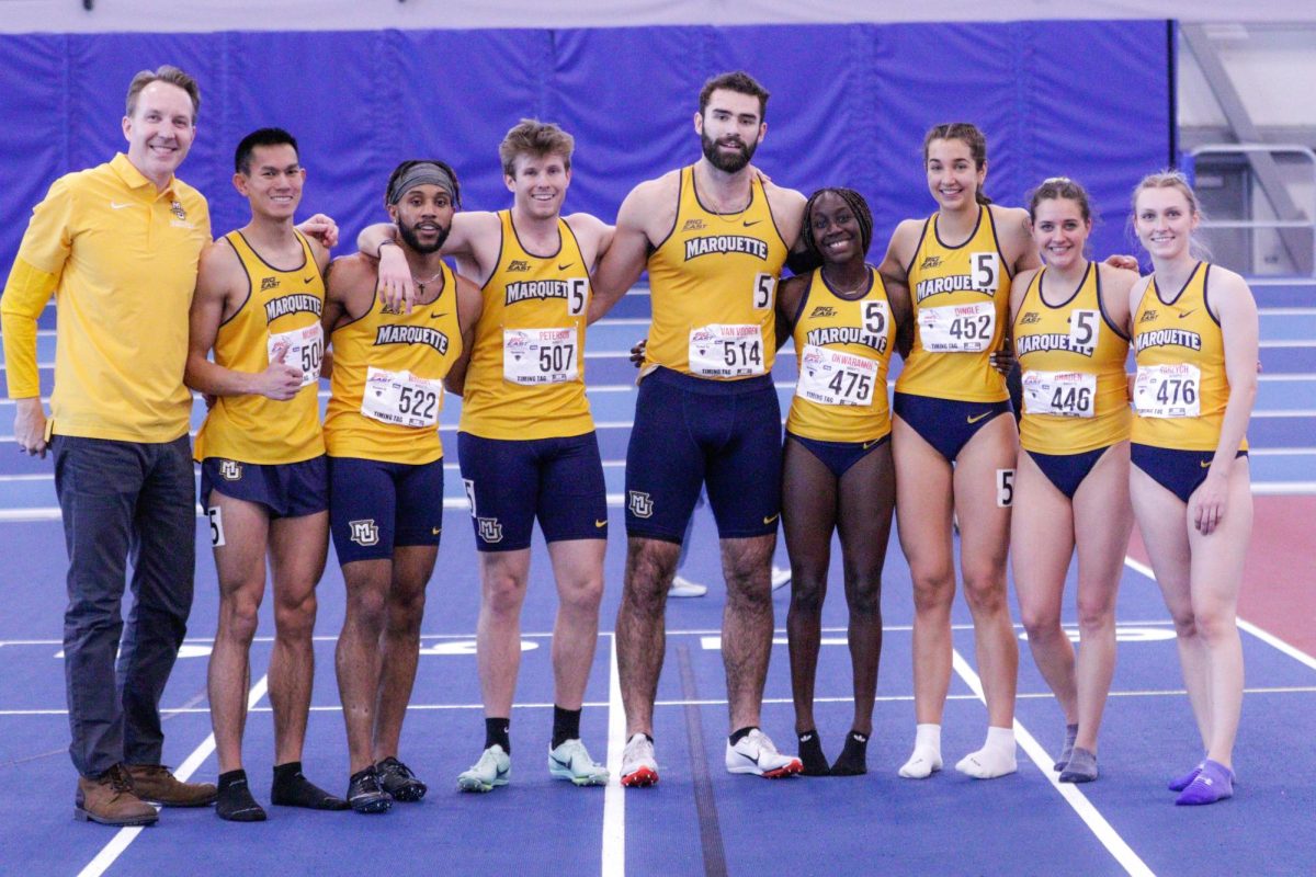 Marquette track & field poses before a meet in 2023. (Photo courtesy of Marquette Athletics.)