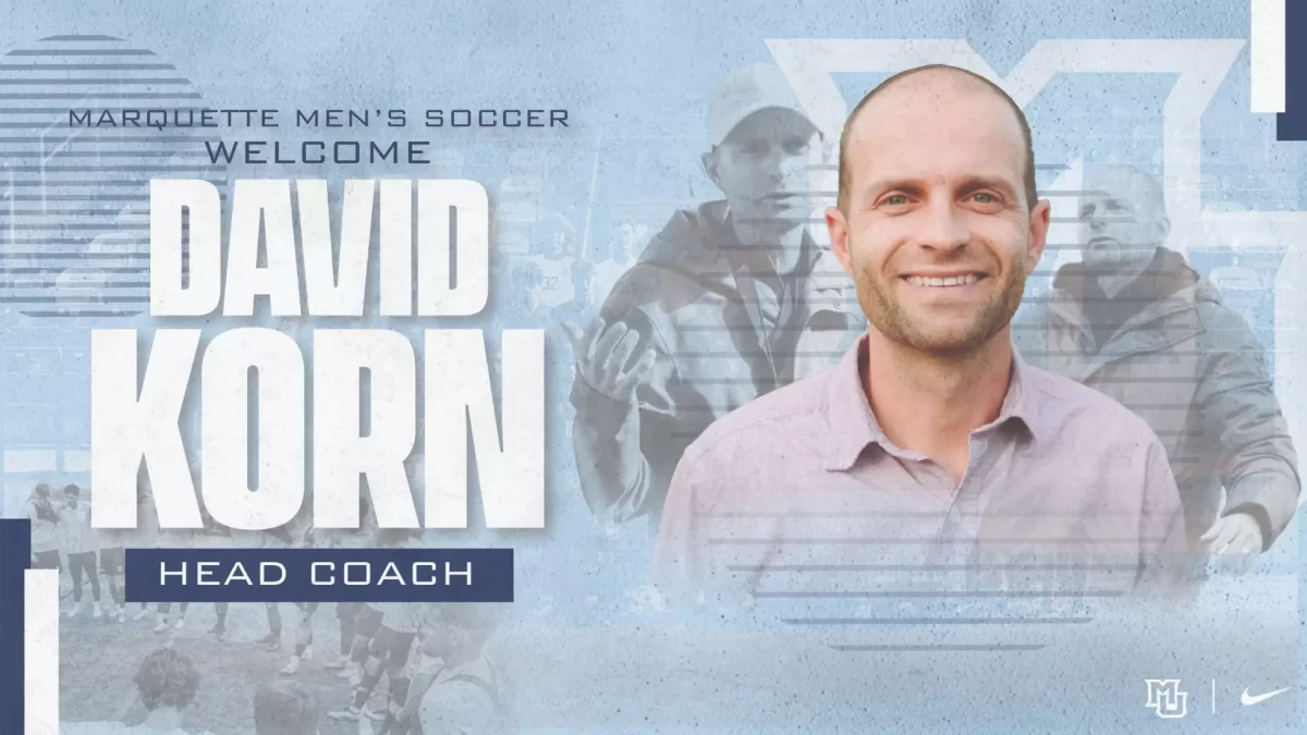 David Korn coaches at Maryville University for eight seasons before Marquette. (Graphic courtesy of Marquette Athletics.)