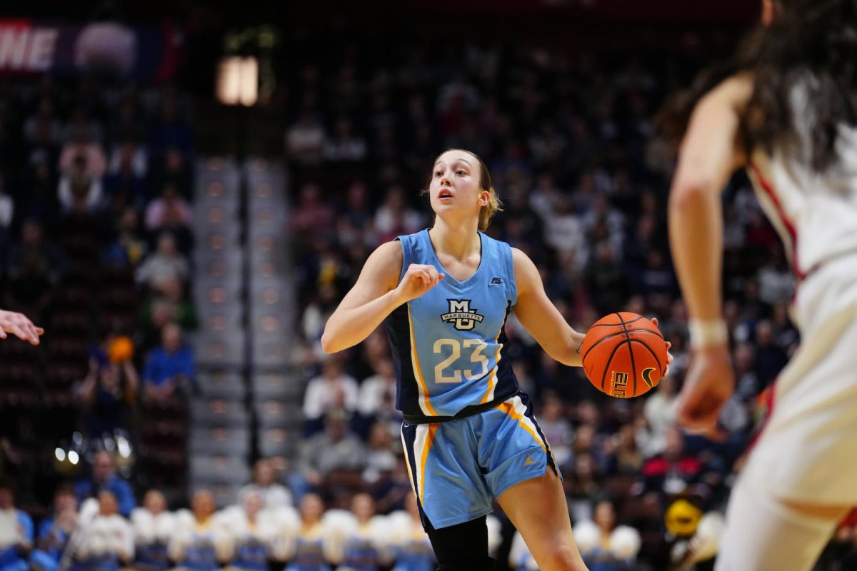 Jordan King tied her season-low point total in a single game (4) in Marquettes 58-29 loss to UConn in the Big East Tournament semifinals. (Photo courtesy of Marquette Athletics.)