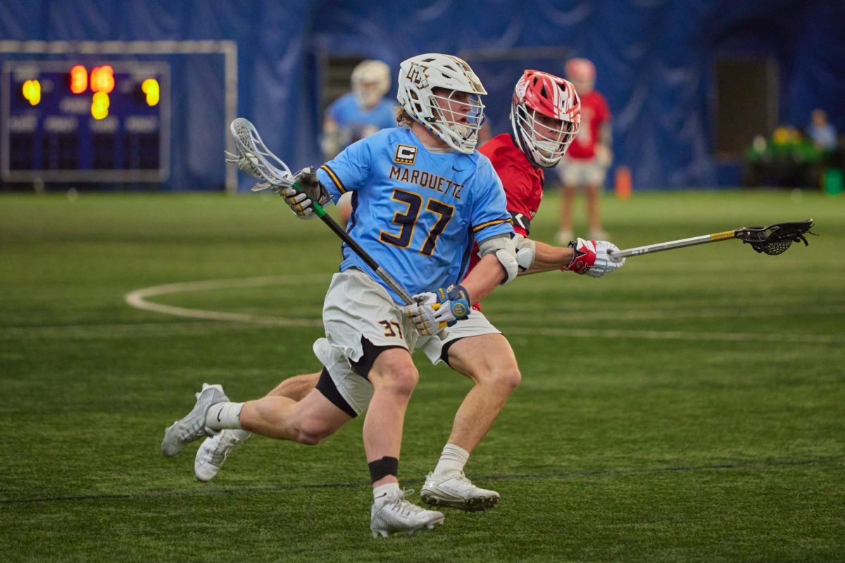 Luke Williams is fifth in the nation in face-off win percentage. (Photo courtesy of Marquette Athletics.)